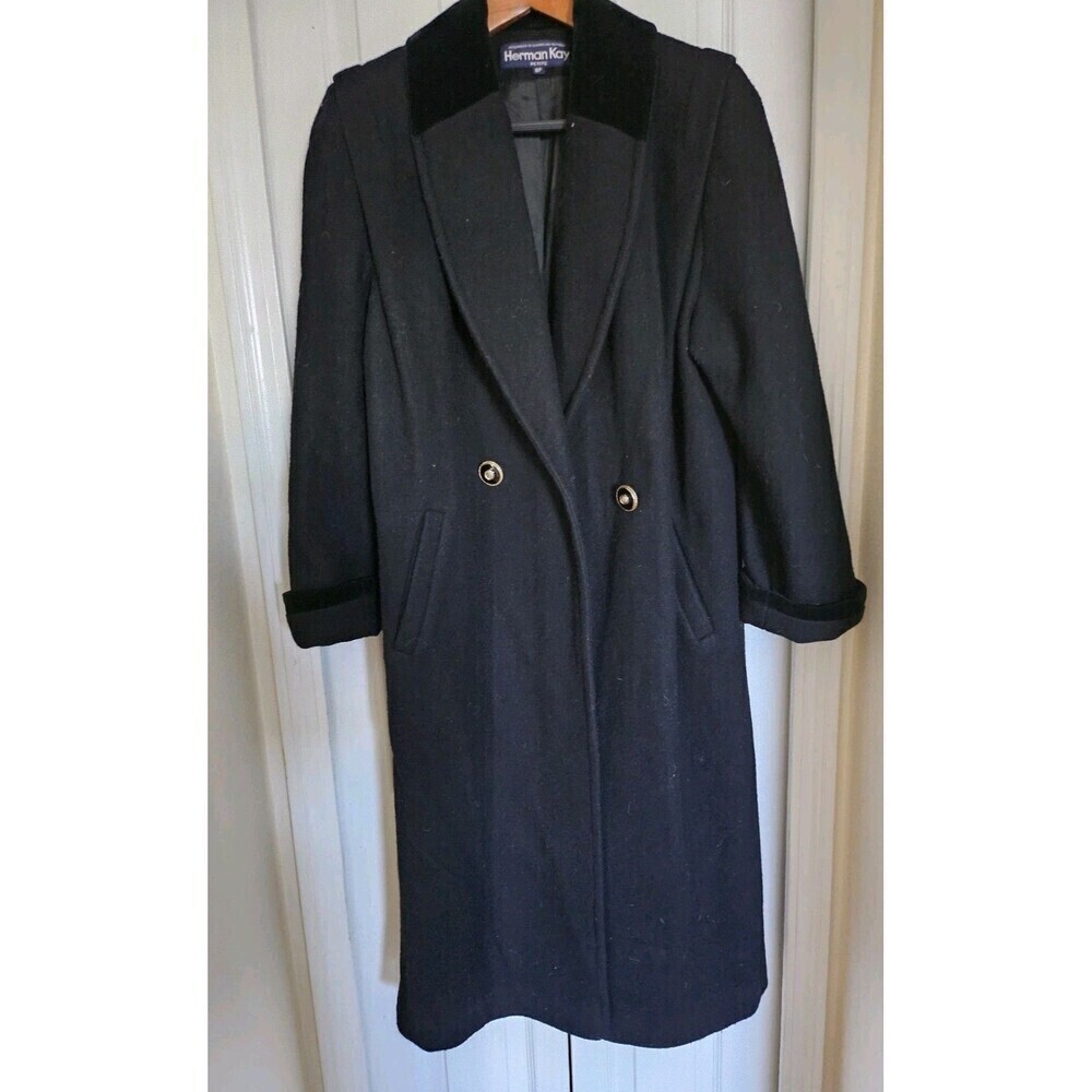 Vtg Herman Kay Women's Black Wool Nylon Formal With Preppy Velvet Collar... - Picture 3 of 12